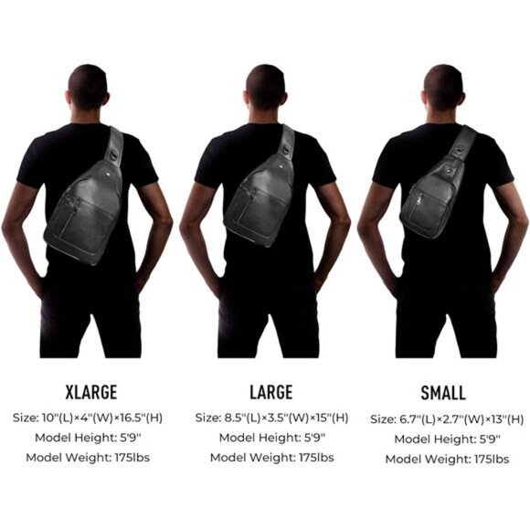 Cowhide Leather Waterproof Casual Daypack Sling Shoulder Chest Crossbody Bag - Picture 4 of 8